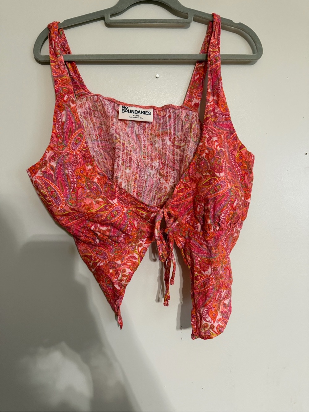 No Boundaries Pink Paisley Tie-Front Camisole